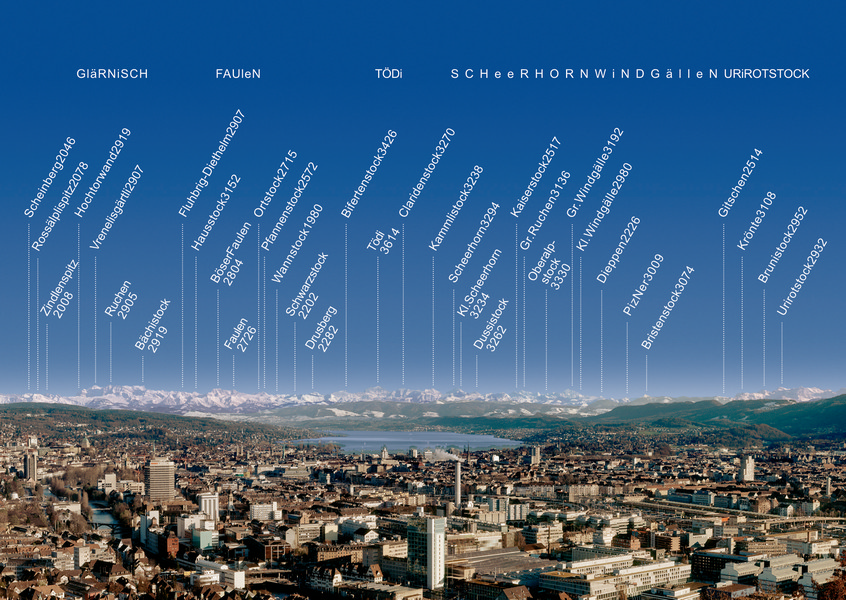 Postkarte · Zuerich · Stadtansicht · Alpen Panorama