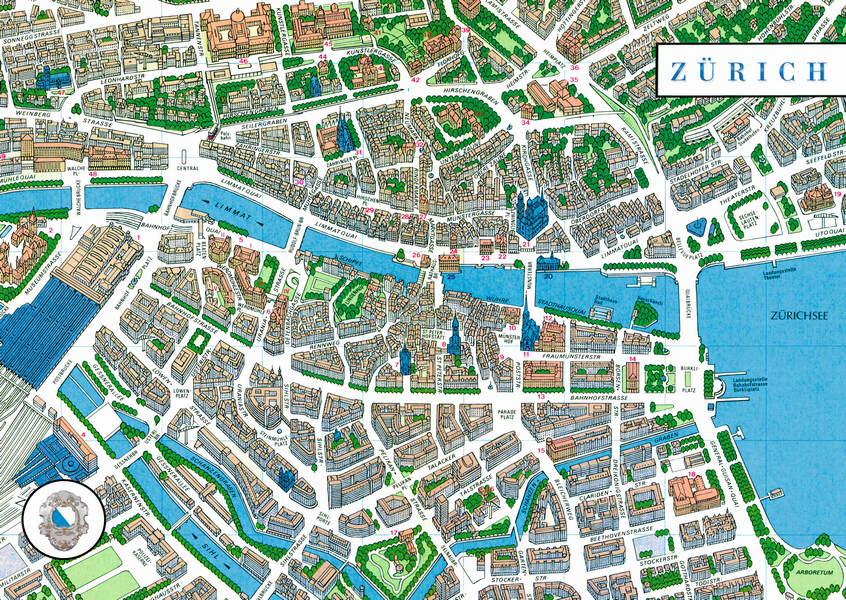 Postkarte · Zuerich · Stadtplan · Zuerich Karte Illustration